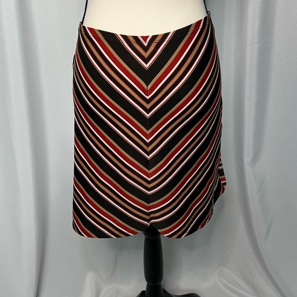 Hot Kiss Vintage Brown, Tan, Red and White Retro Chevron Striped Skirt - Medium - Picture 5 of 9